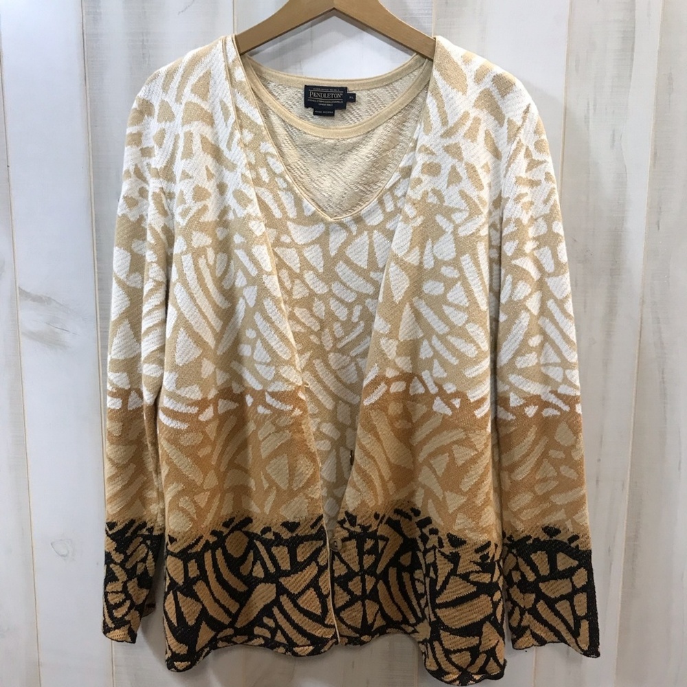 Pendleton Tan Brown Linen Cotton Shell Sweater Set - image 1